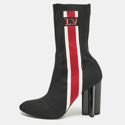 Pre-owned Louis Vuitton Black Knit Fabric Lv Black Heart Sock Ankle Boots Size 38