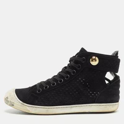Pre-owned Louis Vuitton Black Laser Cut Suede High Top Sneakers Size 37