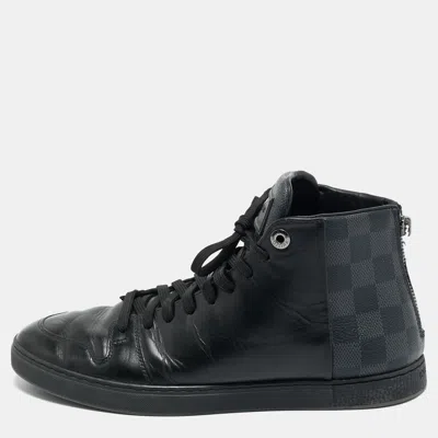 Pre-owned Louis Vuitton Black Leather And Damier Canvas High Top Sneakers Size 39