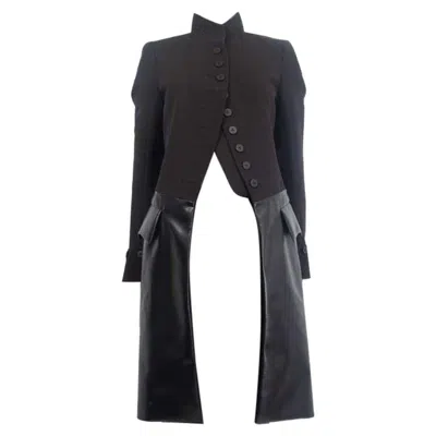 Pre-owned Louis Vuitton Black Leather & Grosgrain Redingote Coat Jacket 36 Xs