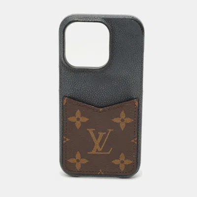 Pre-owned Louis Vuitton Black Leather And Monogram Canvas Iphone 12 Pro Cover
