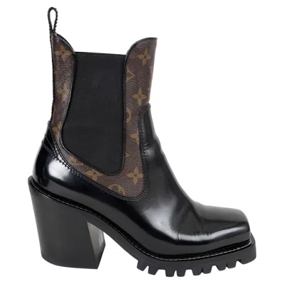 Pre-owned Louis Vuitton Black Leather & Monogram Canvas Limitless Ankle Boots Shoes 38