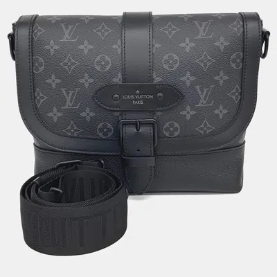 Pre-owned Louis Vuitton Black Leather And Pvc Eclipse Saumur Messenger Bag