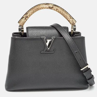 Pre-owned Louis Vuitton Black Leather And Python Capucines Bb Bag