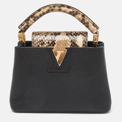 Pre-owned Louis Vuitton Black Leather And Python Capucines Mini Bag