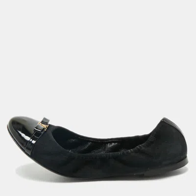 Pre-owned Louis Vuitton Black Leather And Suede Elba Cap Toe Ballet Flats Size 38