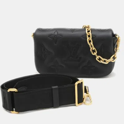 Pre-owned Louis Vuitton Black Leather Bubblegram Wallet On Strap