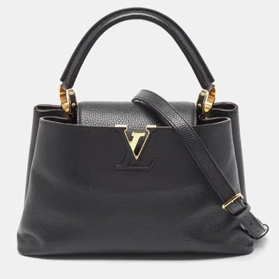 Pre-owned Louis Vuitton Black Leather Capucines Mm Bag