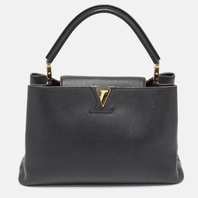 Pre-owned Louis Vuitton Black Leather Capucines Mm Bag