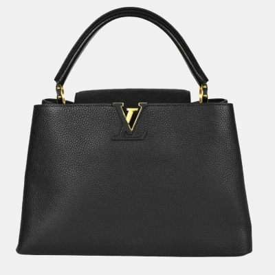 Pre-owned Louis Vuitton Black Leather Capucines Mm Top Handle Bags