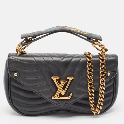 Pre-owned Louis Vuitton Black Leather Chain New Wave Mm Bag