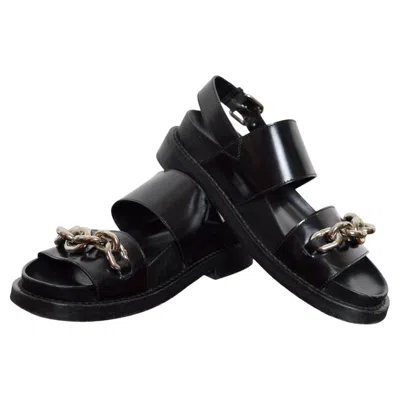 Pre-owned Louis Vuitton Black Leather Chunky Sandals With Chrome Chain Detail - Eu 36