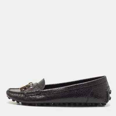 Pre-owned Louis Vuitton Black Leather Close Up Loafers Size 37