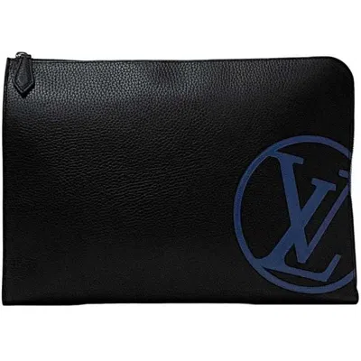 Pre-owned Louis Vuitton Black Leather Clutch Bag Handbag Pochette ()