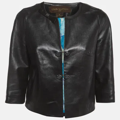 Pre-owned Louis Vuitton Black Leather Crystal Embellished Cropped Jacket M