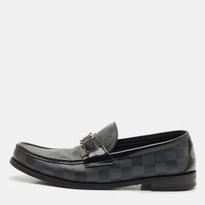 Pre-owned Louis Vuitton Black Leather Damier Embossed Santiago Loafers Size 43