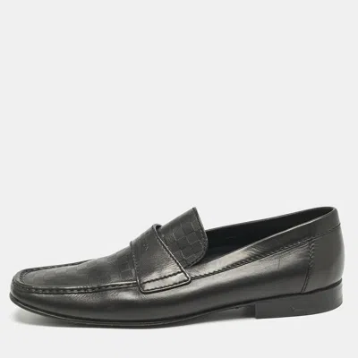Pre-owned Louis Vuitton Black Leather Damier Embossed Santiago Slip On Loafers Size 44.5