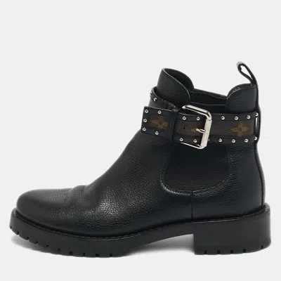 Pre-owned Louis Vuitton Black Leather Discovery Flat Ranger Ankle Length Boots Size 37