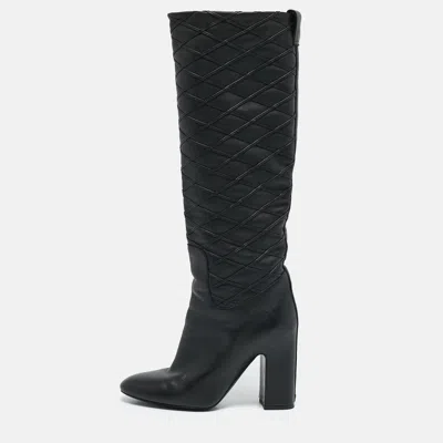 Pre-owned Louis Vuitton Black Leather Donna Knee Length Boots Size 37
