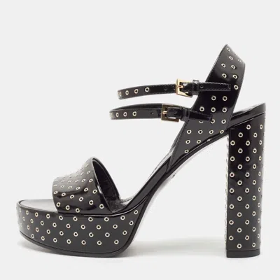 Pre-owned Louis Vuitton Black Leather Eyelet Platfrom Sandals Size 37