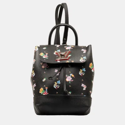 Pre-owned Louis Vuitton Black Leather Floral Lockme Backpack