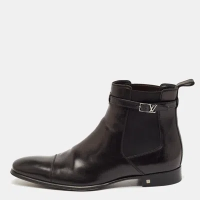 Pre-owned Louis Vuitton Black Leather Greenwich Ankle Boots Size 42