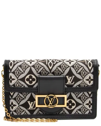 Pre-owned Louis Vuitton Black Leather Limited Edition Jacquard Since 1854 Dauphine Chain  Wallet (authentic Pr