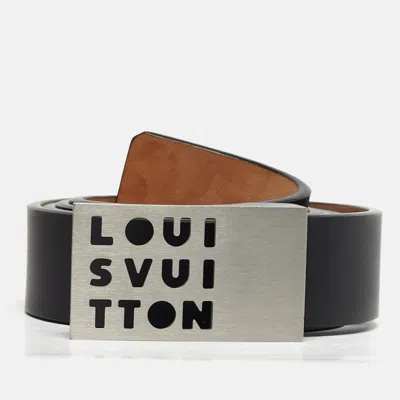 Pre-owned Louis Vuitton Black Leather Logo Cut Out Buckle Belt 110 Cm