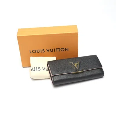 Pre-owned Louis Vuitton Black Leather Long Wallet (bi-fold) ()