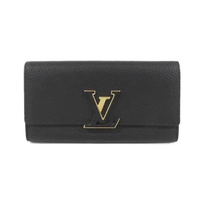Pre-owned Louis Vuitton Black Leather Long Wallet (bi-fold) ()