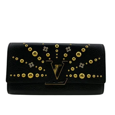Pre-owned Louis Vuitton Black Leather Long Wallet (bi-fold) ()