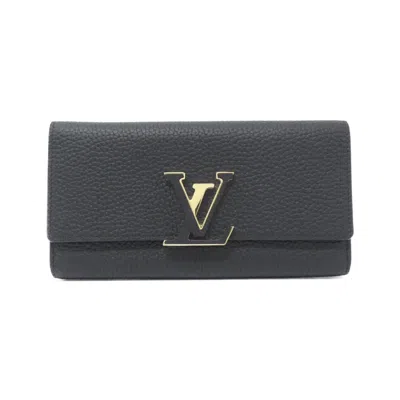 Pre-owned Louis Vuitton Black Leather Long Wallet (bi-fold) ()
