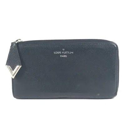 Pre-owned Louis Vuitton Black Leather Long Wallet (bi-fold) ()