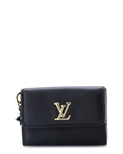 Pre-owned Louis Vuitton Black Leather Lv Bloom Trifold Wallet Mini (authentic Pre-loved)