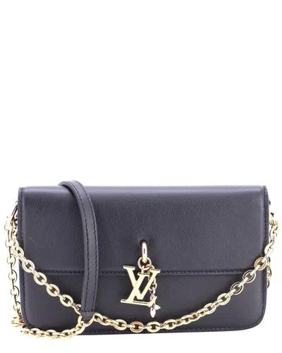 Pre-owned Louis Vuitton Black Leather Lv Bloom Wallet On Chain (authentic Pre-loved) In Purple