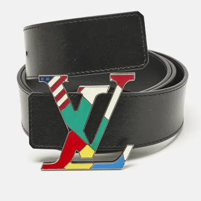 Pre-owned Louis Vuitton Black Leather Lv Initiales Flags Belt 100cm
