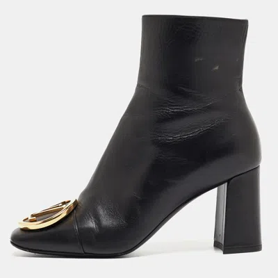 Pre-owned Louis Vuitton Black Leather Madeleine Block Heel Ankle Boots Size 37