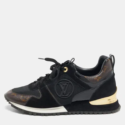 Pre-owned Louis Vuitton Black Leather Mesh And Monogram Canvas Run Away Sneakers Size 38