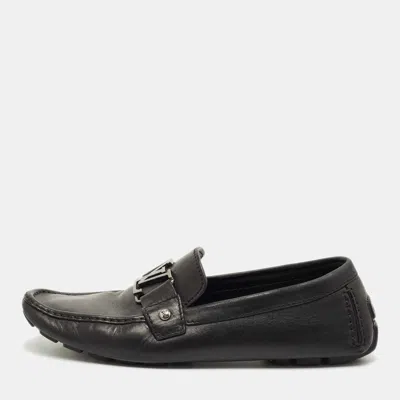 Pre-owned Louis Vuitton Black Leather Monte Carlo Slip On Loafers Size 42