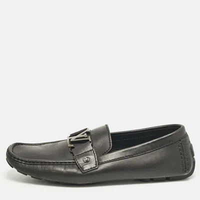 Pre-owned Louis Vuitton Black Leather Monte Carlo Slip On Loafers Size 42