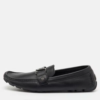 Pre-owned Louis Vuitton Black Leather Monte Carlo Slip On Loafers Size 44