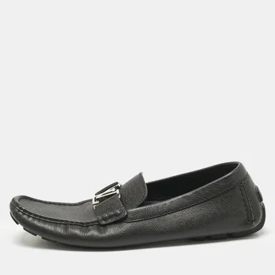 Pre-owned Louis Vuitton Black Leather Monte Carlo Slip On Loafers Size 44.5