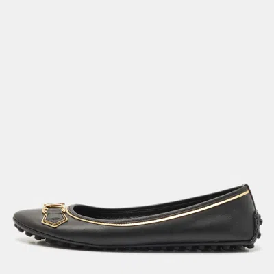 Pre-owned Louis Vuitton Black Leather Oxford Ballet Flats Size 38.5