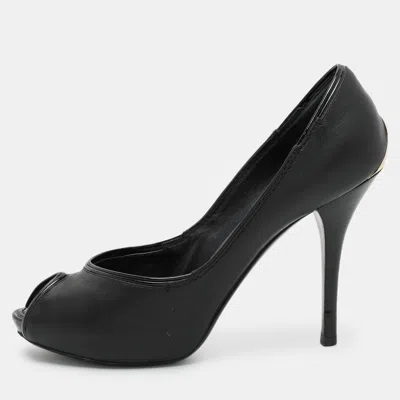 Pre-owned Louis Vuitton Black Leather Peep Toe Pumps Size 38