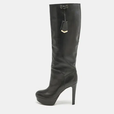 Pre-owned Louis Vuitton Black Leather Platform Knee Length Boots Size 38