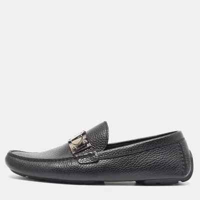Pre-owned Louis Vuitton Black Leather Racetrack Slip On Loafers Size 42.5