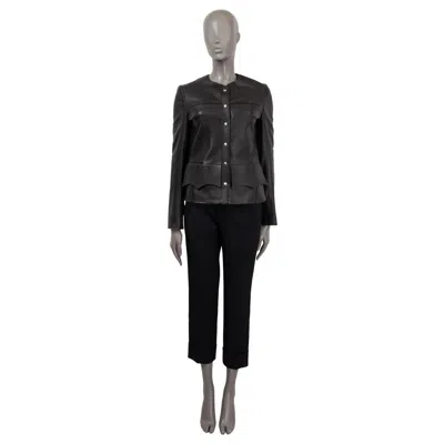 Pre-owned Louis Vuitton Black Leather Scalloped Pockets Blazer Jacket 36 Xs