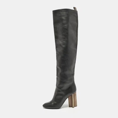 Pre-owned Louis Vuitton Black Leather Silhouette Over The Knee Boots Size 39