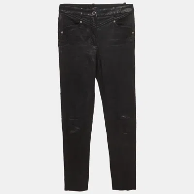 Pre-owned Louis Vuitton Black Leather Skin Fit Trousers S