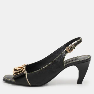 Pre-owned Louis Vuitton Black Leather Slide Sandals Size 38